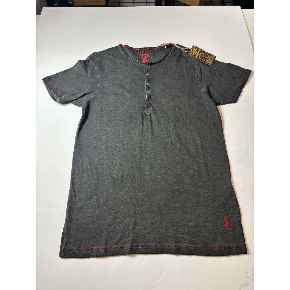 Ringspun Custom Goods Henley Tee NWT Military Streetwear Charcoal Distressed M